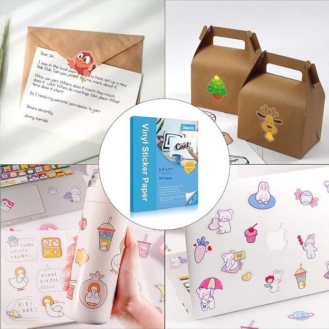 Premium Printable Vinyl Sticker Paper,Transparent 50 Clear Self-Adhesive Sheets,No-Waterproof,Dries Quickly Vivid Colors Decal Paper,Tear Resistant for Any Epson HP Canon Sawgrass Inkjet Printer