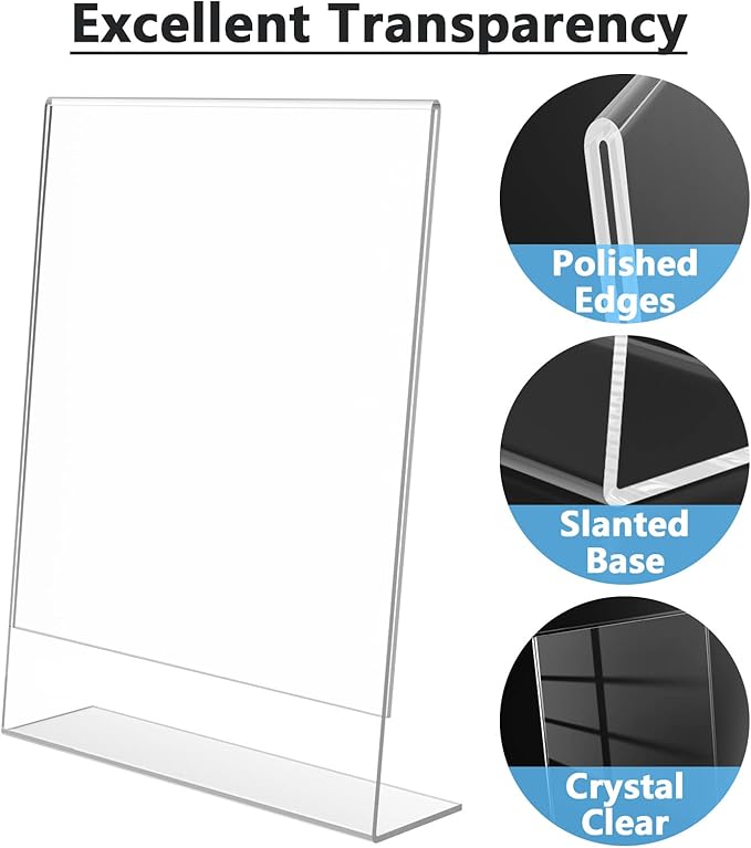 MaxGear 6Pack Acrylic Sign Holder 8.5 X 11, Plastic Sign Holder Plastic Paper Holder With Vertical Slanted Back Clear Picture Photo Frames Display Stand Flyer Document Holder for Office Desktop