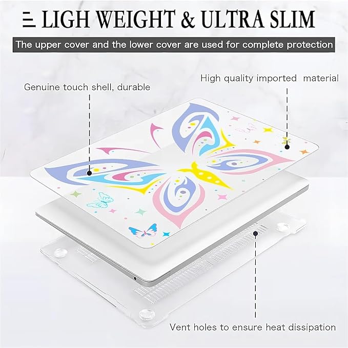 Compatible with MacBook Air 13.3 inch Case 2018-2020 Release A1932 A2179 A2337, Colorful Butterfly Hard Plastic Shell Cover Case