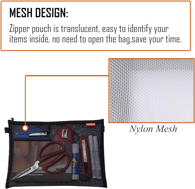 Pendancy Mesh Zipper Pouch 5pcs Lightweight Nylon File Folders Document Organizer Cosmetic Bags Accessories Storage for Travel and Office Supplies (Black, A4 A5 A6)