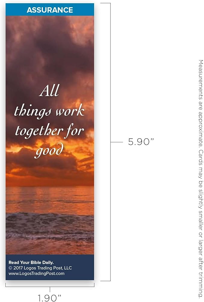 Christian Bookmark with Bible Verse, Pack of 25, Assurance Themed, All Things Work Together for Good, Romans 8:28