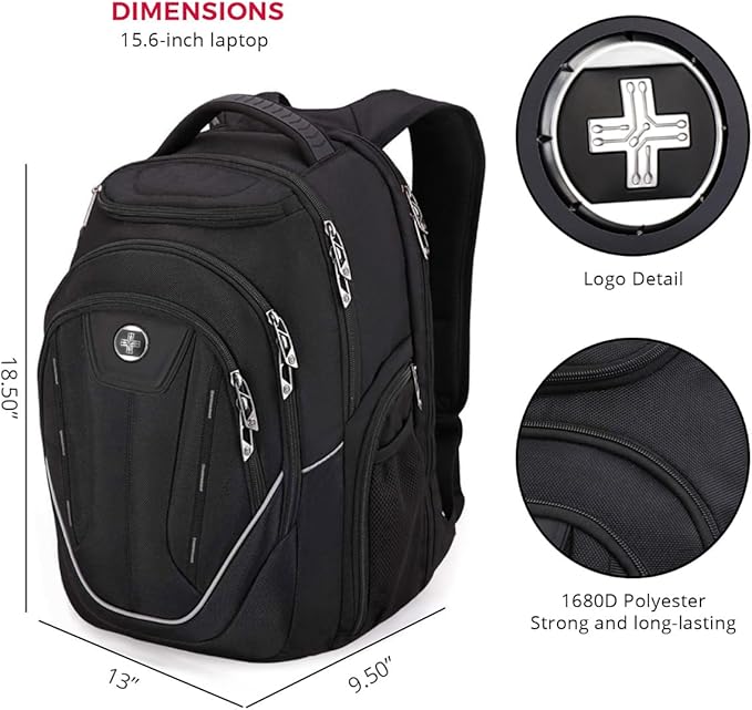 Swissdigital Design Large Travel Backpack For Men, TSA-Friendly Business Laptop Backpack, USB Charging Port，RFID Protection Tech Backpack Fits 15.6Inch Laptop (TERABYTE J16BTF-02) One Nation One World