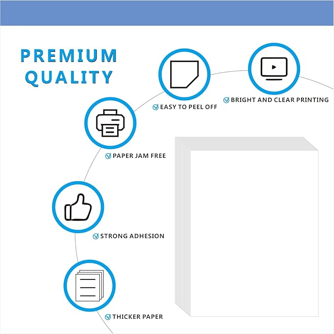 8.5" x 11" Full Sheet Labels, JIQEZNL Premium Label Sticker Paper for Laser & Inkjet Printers - 100 Sheets