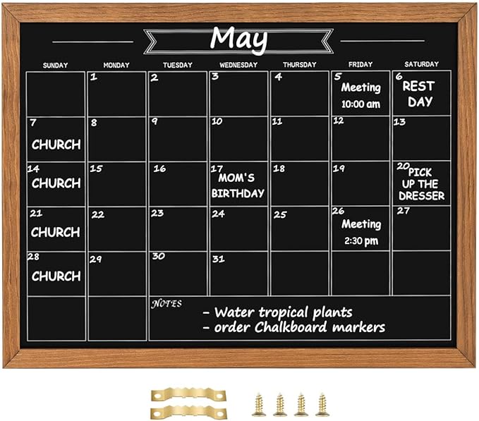 Calendar Chalkboard, 13" * 17", Magnetic Surface Rustic Brown Solid Pine Wood Frame Chalk Board for Planning/School Timetable/Memo, Hanging Board for Office, School and Home(YLHB-QZ-3343)