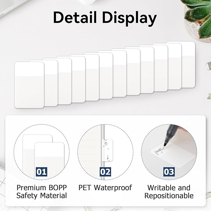 Sticky Index Tabs, Page Markers Writable File Tabs Flags for Notebooks, Binders, File Folders, Books 1.6 x 1 Inch, White (480 Pieces)