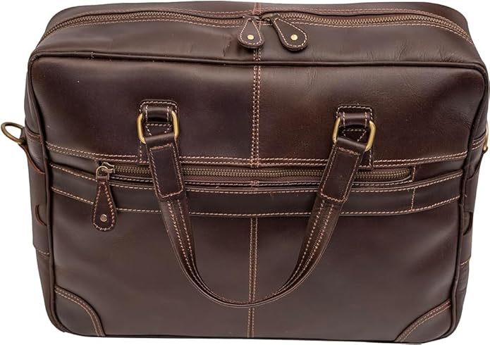 Brown Leather Laptop Bag - Stylish 16 Inch Computer Case for Men and Women - Genuine Leather Briefcase with Multiple Pockets and Shoulder Strap