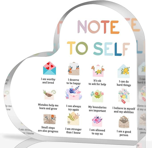 Mental Health Awareness Decor, Note to Self Psychotherapy Affirmations Heart Acrylic Sign, School Counselor Sign, Therapy Anxiety, Psychology Therapy Gift for School Home Tabletop Therapy Office Decor