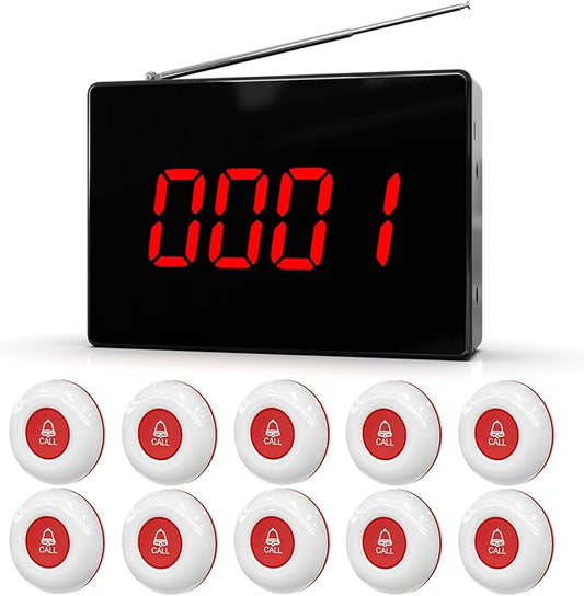 CallToU Wireless Caregiver Pager Nurse Calling System 1000+ft Call Bell Patients with 1 Receiver 10 Caregiver Call Buttons for Clinic/Medical and Rehabilitation Center/Hospital/Nurses Station/Home