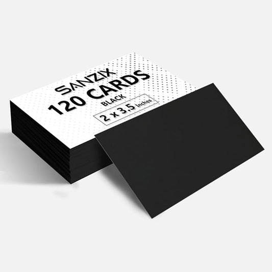 SANZIX 120 Pack Blank Business Cards 2" x 3.5" 220 GSM-80 Lbs Customizable Black Cardstock Business Card Paper for Printer | Black Blank Thankyou & Message Cards.