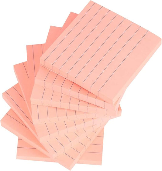 Vanpad Lined Sticky Notes 3x3 Inches, Bright Pink Ruled Self-Stick Pads, Easy to Post for Home, Office, Notebook, 8 Pads/Pack