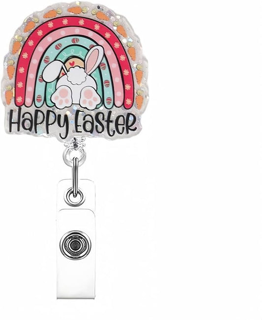 Happy Easter Badge Reel Retractable Badge Holder ID Name Badge Holder for Cute Rabbit Retractable Easter Gifts for Office Doctor Student Women Nure Work Accessories