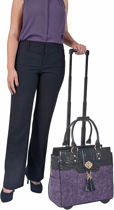 JKM and Company Alligator Compatible With Computer iPad, Laptop Tablet Rolling Tote Bag Briefcase Carryall Bag