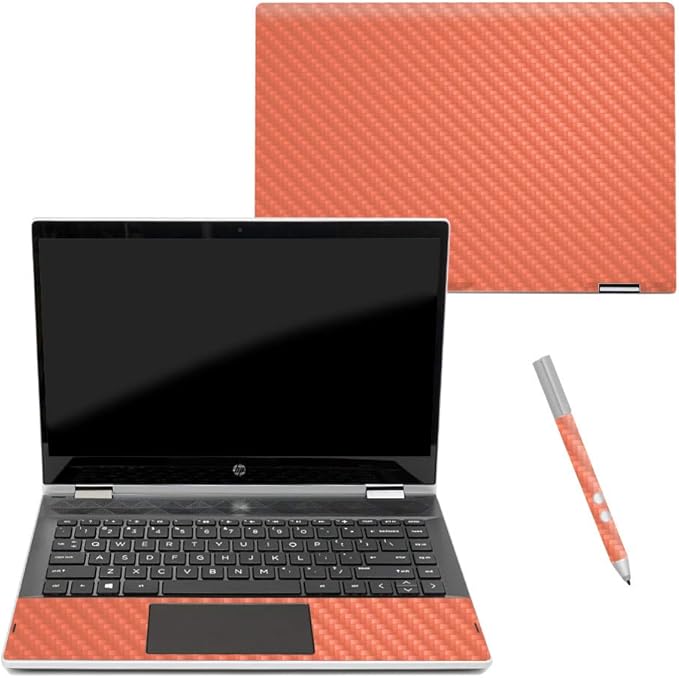 MightySkins Carbon Fiber Skin for HP Pavilion X360 14" (2018) - Solid Salmon | Protective, Durable Textured Carbon Fiber Finish | Easy to Apply, Remove, and Change Styles | Made in The USA