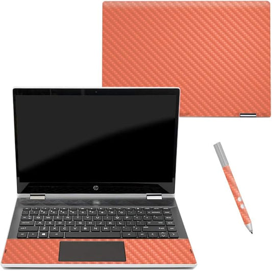 MightySkins Carbon Fiber Skin for HP Pavilion X360 14" (2018) - Solid Salmon | Protective, Durable Textured Carbon Fiber Finish | Easy to Apply, Remove, and Change Styles | Made in The USA
