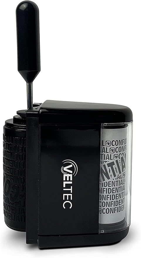 Veltec ID Protector Ink Roller - Identity Theft Protection Roller Stamp Set (Black, Stamp+6 Refills)