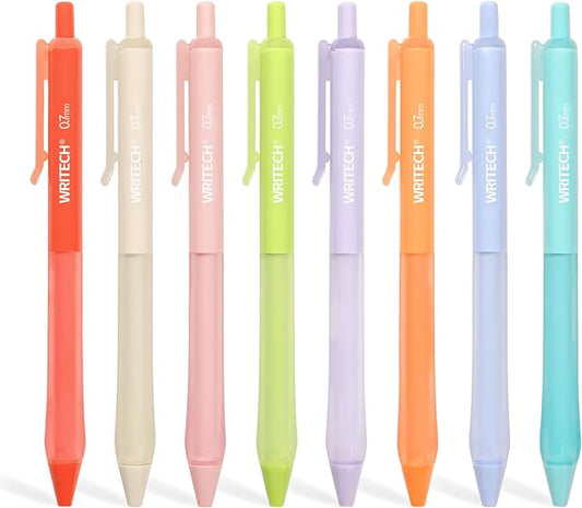WRITECH Retractable Gel Ink Pens: Fine Point 0.7mm Assorted Color Soft Grip 8ct No Bleed & Smear Extra Smooth Writing Bullet Tip Colored Pen Set for Journaling Coloring