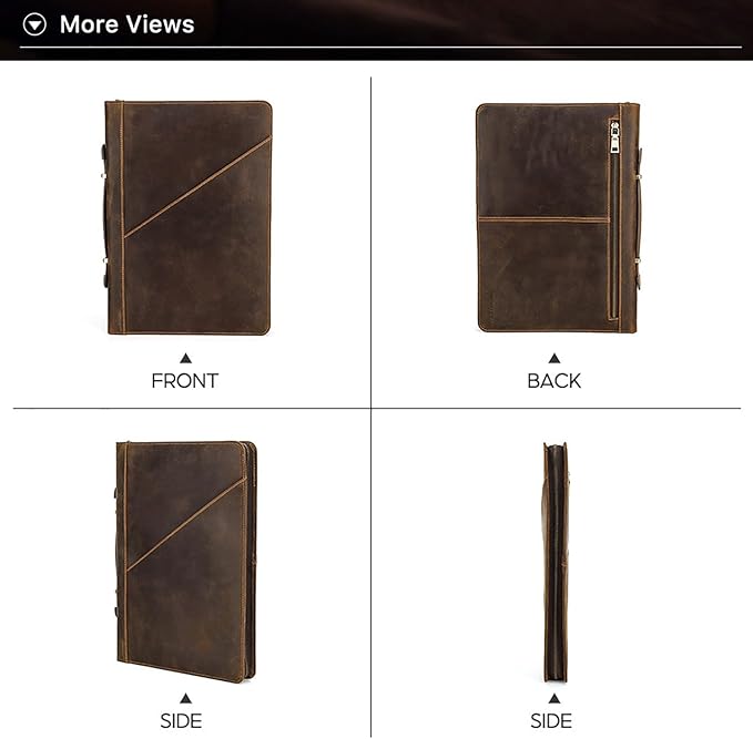 Top Grain Leather 13.3" Slim Laptop Zipper Folio Case Bag, Retro Design Handmade & 2 Pockets, Compatible with MacBook Pro 13.3" MacBook Air M1/M2 ZENBOOK 13.3" & Other PC, Coffee 13.3 Inch