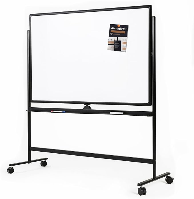 Mobile Whiteboard Easel Style Dry Erase Board Double Sided Reversible White Board 48 Inch x 32 Inch Height Adjustable with Caster Sturdy Perfect for Offices Schools and Presentations