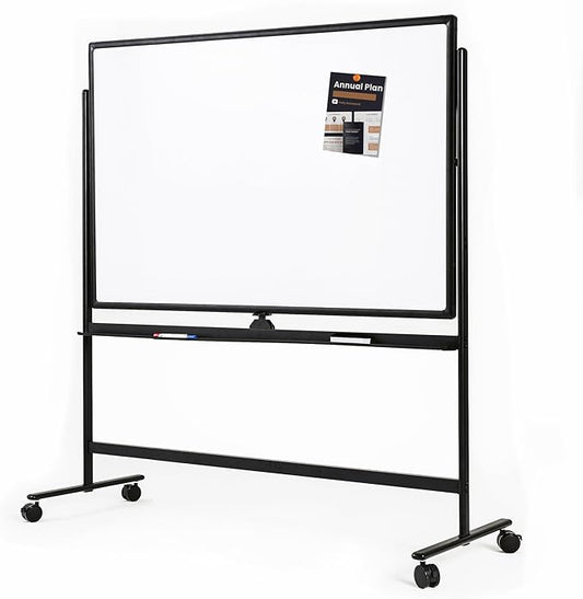 Mobile Whiteboard Easel Style Dry Erase Board Double Sided Reversible White Board 48 Inch x 32 Inch Height Adjustable with Caster Sturdy Perfect for Offices Schools and Presentations