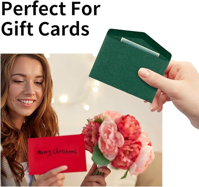 120 Pack Mini Envelopes Christmas Red and Green Envelopes Self-Adhesive Kraft Paper Tiny Pockets for Holiday Small Gift Cards Invitations Business Notes(4.13"×2.76") (Green)