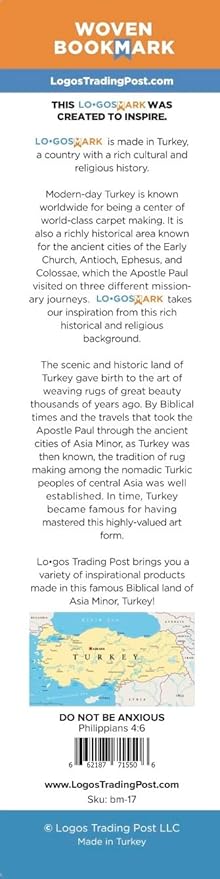 Christian Bookmark, Be Anxious for Nothing, Woven, Mini Carpet