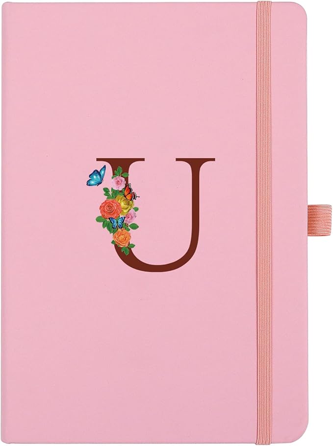 Pink Notebook for Women, 5.7"X8.3" A5 Journal Notebook with Letter U, Dual-Sided Writing Notebook with Dividers, Cute Leather Journal for Work, Business, School, Meetings, Travelers, Small Notebook
