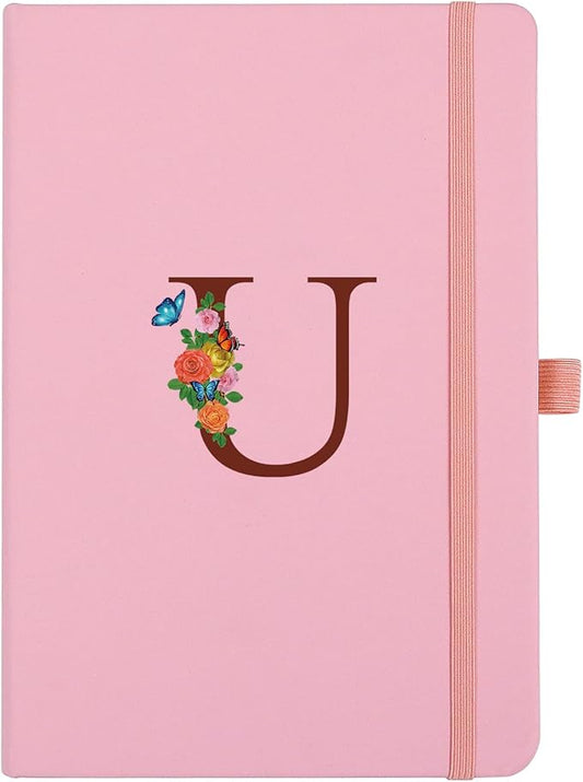 Pink Notebook for Women, 5.7"X8.3" A5 Journal Notebook with Letter U, Dual-Sided Writing Notebook with Dividers, Cute Leather Journal for Work, Business, School, Meetings, Travelers, Small Notebook