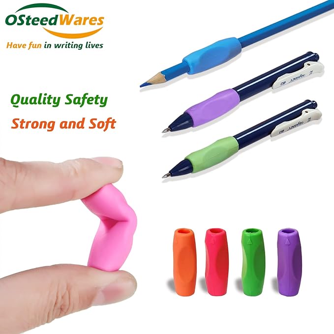 Ergonomic Pencil Grips Silicone 8 Pcs for Kids and Adults Handwriting, Gel Pen Grips with 3 Concaves, 1 Pack 4 Colors