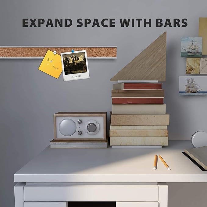 Corksidol Bulletin Bar Strip, Cork Board, Cork Strip, 24" x 1", Classroom, Office, Walls, Cubicle, Aluminum Frame, 1 Pack, Silver