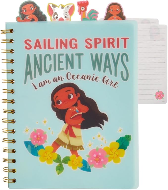 Innovative Designs Disney Moana Tab Journal Notebook for Kids, Spiral Bound, 96 Lined Pages, 8 x 7 inches