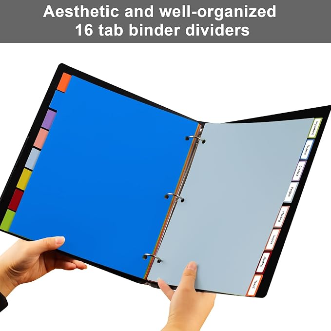 HABGP 16Pcs/2 Set 8 Tab Dividers for 3 Ring Binder, 16 Pcs Multicolor 3 Ring Binder Dividers with Tabs, Page Folder Dividers, Plastic Tabbed File Dividers with Tabs, Three Ring Binder Index Dividers