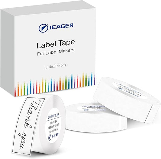 iEager Label Maker Tape, 15mm x 6m, White Continue Sticker Thermal Paper, Household Storage Labels for D30 Label Maker, Self-Adhesive Label Tape, Set of 3