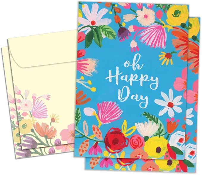 Tree-Free Greetings - Birthday Cards - Artful Designs - 2 Cards + Matching Envelopes - Made in USA - 100% Recycled Paper - 5 x 7 - Oh Happy Day (GT61218)