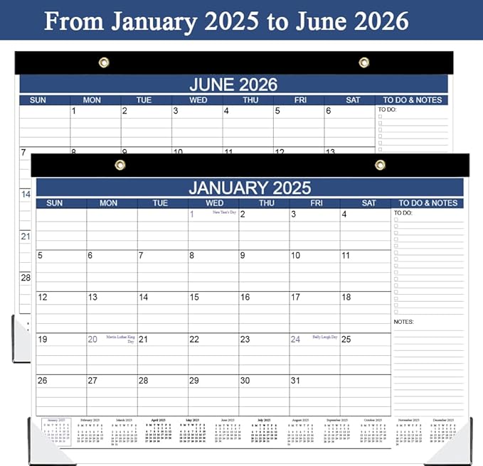 Desk Calendar 2025-2026, Runs Jan 2025 to Jun 2026, Desk Calendar with to-do List, 140gsm Paper, 18 Monthly Desk Calendar, 17" x 12" Desk Calendar 2025-2026, Desk Calendar for School, Home or Office