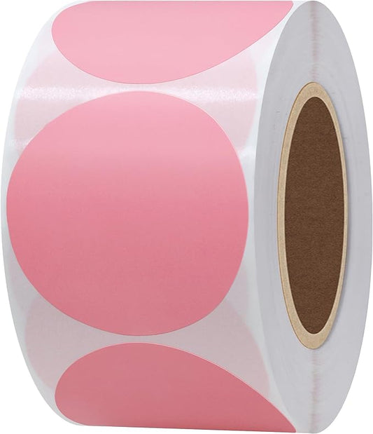 Hybsk 2 inch Circle Color Direct Thermal Stickers Shipping Labels for Barcodes,Name Tag,DIY Logo Design,QR Code,Inventory– Compatible with Zebra,Rollo,Munbyn,and More-750 pcs (2 inch,Pink)