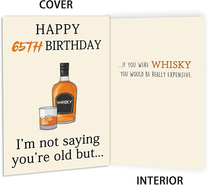 Funny Whiskey 65th Birthday Card, 65th Birthday Gifts for Men Women, Unique 65th Birthday Decorations for Him Her, Happy 65 Year Old Birthday Card Gifts for Husband Wife