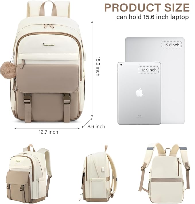 Cute Backpack,15.6 Inch Bookbag for Women,College Backpack for Women with USB Charger and Cute Wallet