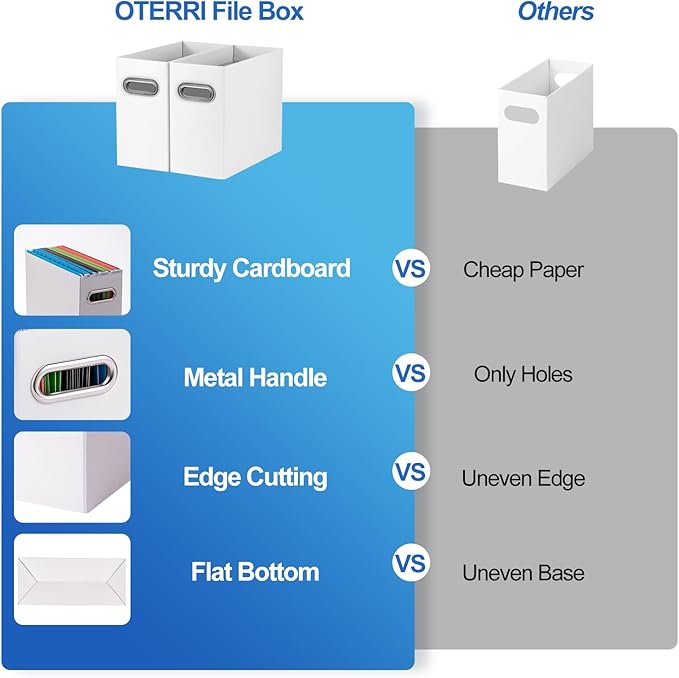 Oterri File Organizer, Small Storage Box, Cardboard File Folder Organizer, Collapsible File Box, Hanging File Organizer for Letter Size, Portable File Box with Handle, Only Box（White，6 Packs）