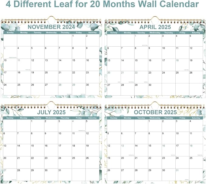 2025-2026 Wall Calendar - Calendar 2025 from January 2025 - June 2026, 18 Months Calendar with Premium Paper, Twin-Wire Binding & Hanging Hook, 8.5" x 11", Leaf