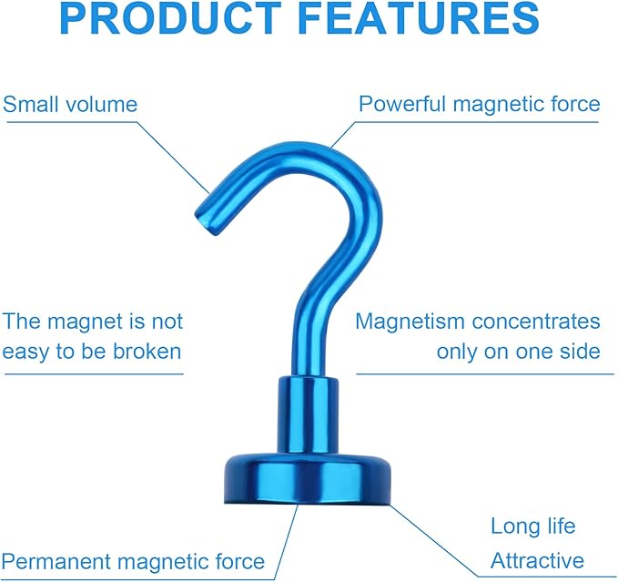 DIYMAG Magnetic Hooks, 30Lbs Strong Heavy Duty Cruise Magnet Hooks for Classroom, Fridge, Hanging, Cabins, Grill, Kitchen, Garage, Workplace and Office etc, (6 Pack-Blue)