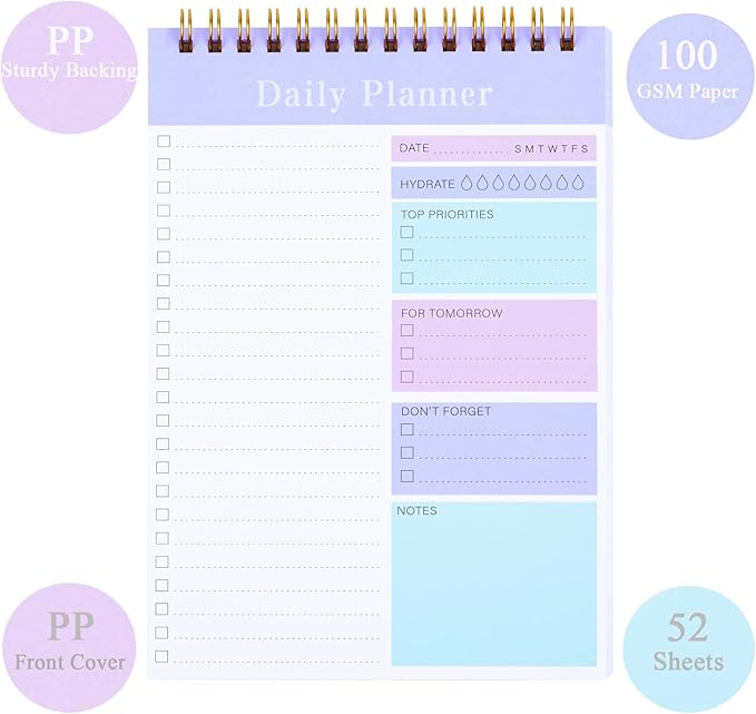 Undated Daily Planner 2024, 52 Sheets To Do List Notebook, 5.2"x7.8" Daily Planner Notepad for School/Office Supplies