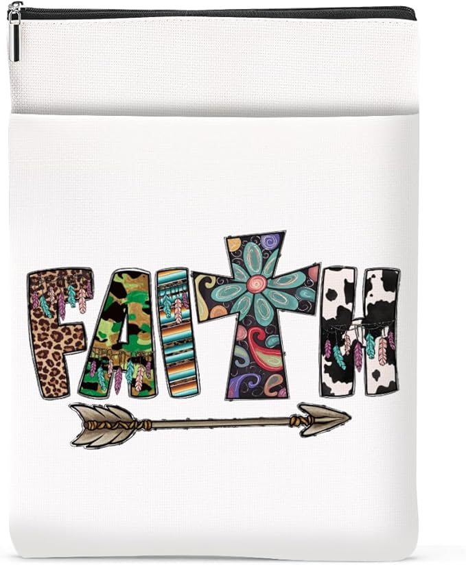Inspirational Western Faith Christian Gifts Book Sleeve Book Cover Religious Cowgirl Accessories for Women Mother in Law Graduation Christmas Birthday Book Lovers Gifts Book Protector with Zipper
