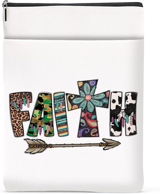 Inspirational Western Faith Christian Gifts Book Sleeve Book Cover Religious Cowgirl Accessories for Women Mother in Law Graduation Christmas Birthday Book Lovers Gifts Book Protector with Zipper