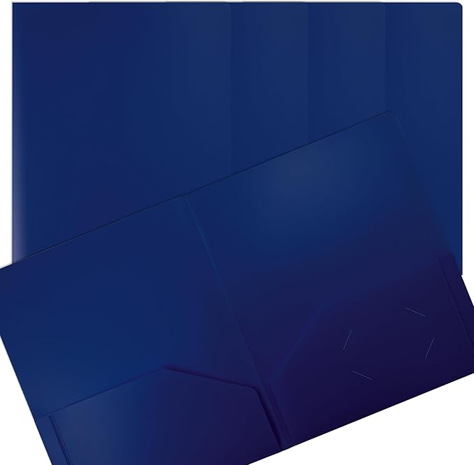 Better Office Products Heavyweight Plastic 2 Pocket Portfolio Folder, Letter Size Poly Folders 24 Pack (Blue)