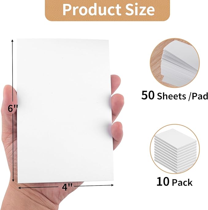 Note Pads 4x6 In, 10 Pack Blank Server Notepad, 50 Sheets Per Scratch Memo Pads for Grocery Shopping To Do Lists, Small White Paper for Writing Quick Notes Work Home Office