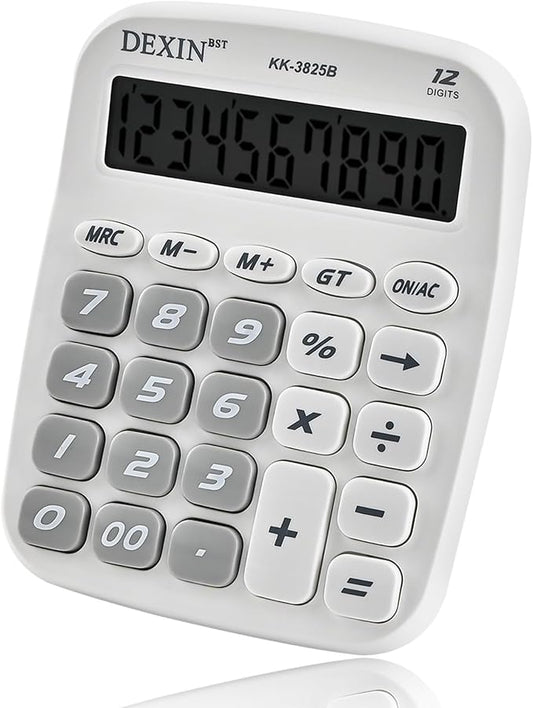 Cute Calculators Desktop, 12 Digit Basic Calculator with Big Buttons, Aesthetic Desk Accessories Large LCD for Office School Supplies (White)