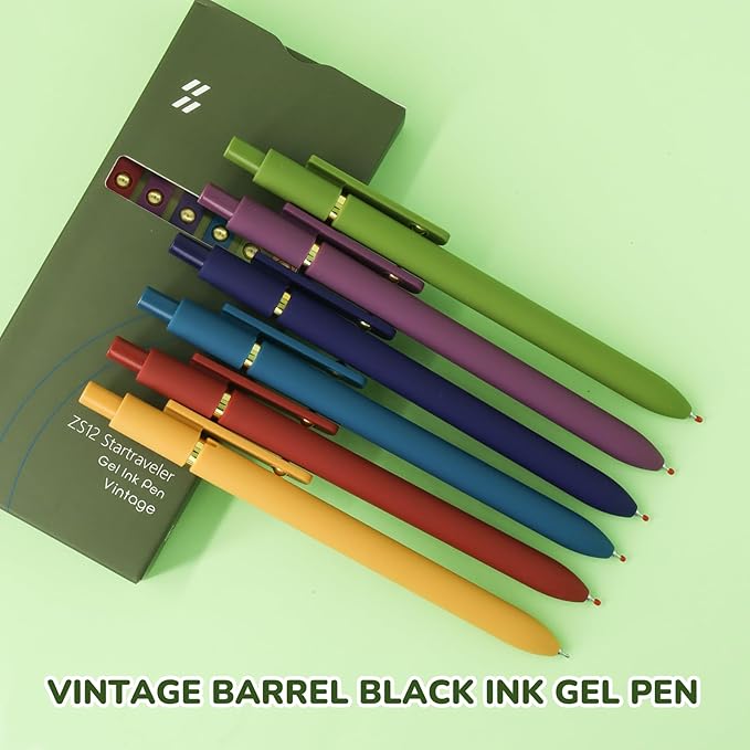 UIXJODO Gel Pens, 6 Pcs Black Ink Pens for Women, 0.5mm Fine Point Smooth Writing Pens, High-End Series Retractable Pens for Journaling Note Taking (6 Pcs Gold Vintage)