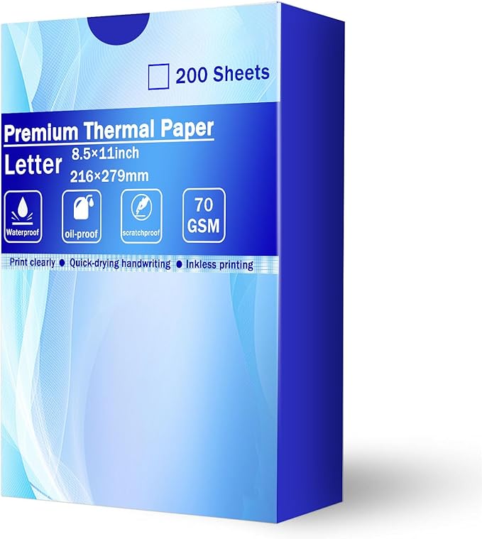 Thermal Printer Paper 8.5 x 11 Inch, US Letter Size Thermal Paper 200 Sheets, Compatible with ITP01/A40 Portable Thermal Printer, Continual Feeding Thermal Paper
