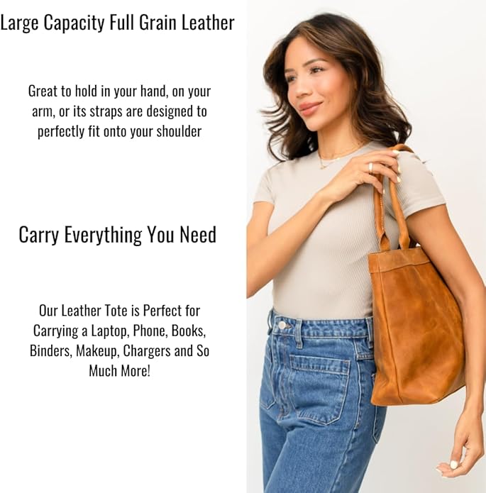 Rosewood Leather Tote Bag for Women - Genuine Leather Laptop Shoulder Bag, Large and Durable Tote, Perfect for Everyday Use