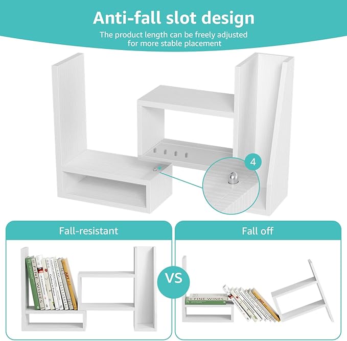 Desktop File Organizer Desk Organizer Shelf - White Office Organization Shelves for Top of Desk Organizers and Accessories Corner Bookshelf Table Top Shelving Small Hutch Decorations for Women Office